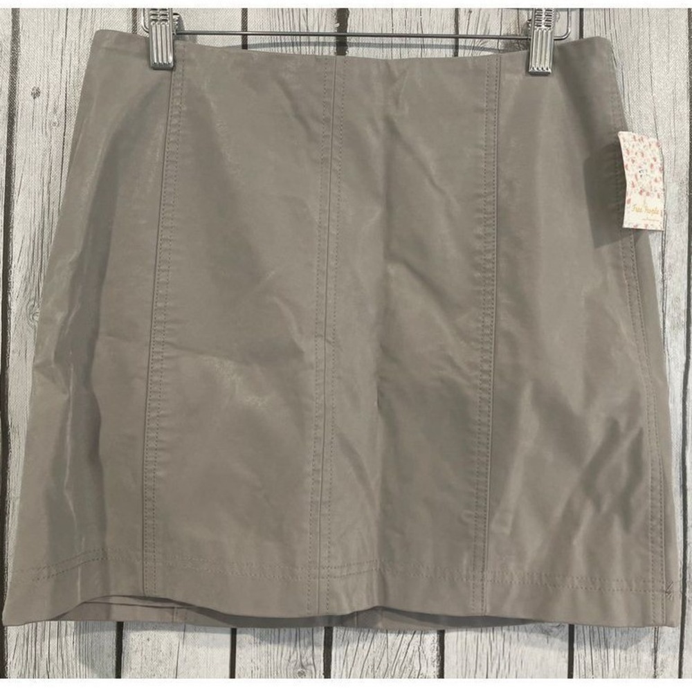Free People Hemp Mini Skirt Casual A-Line Faux‎ Leather Like Gray Size 10